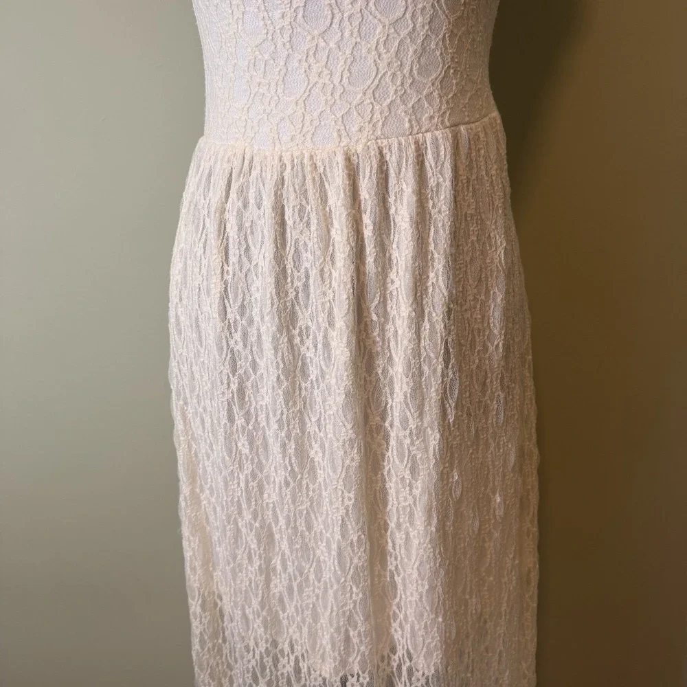 ABERCROMBIE & FITCH Ivory Lace Maxi Dress Thin‎ Straps Lined Beachy Boho Size S